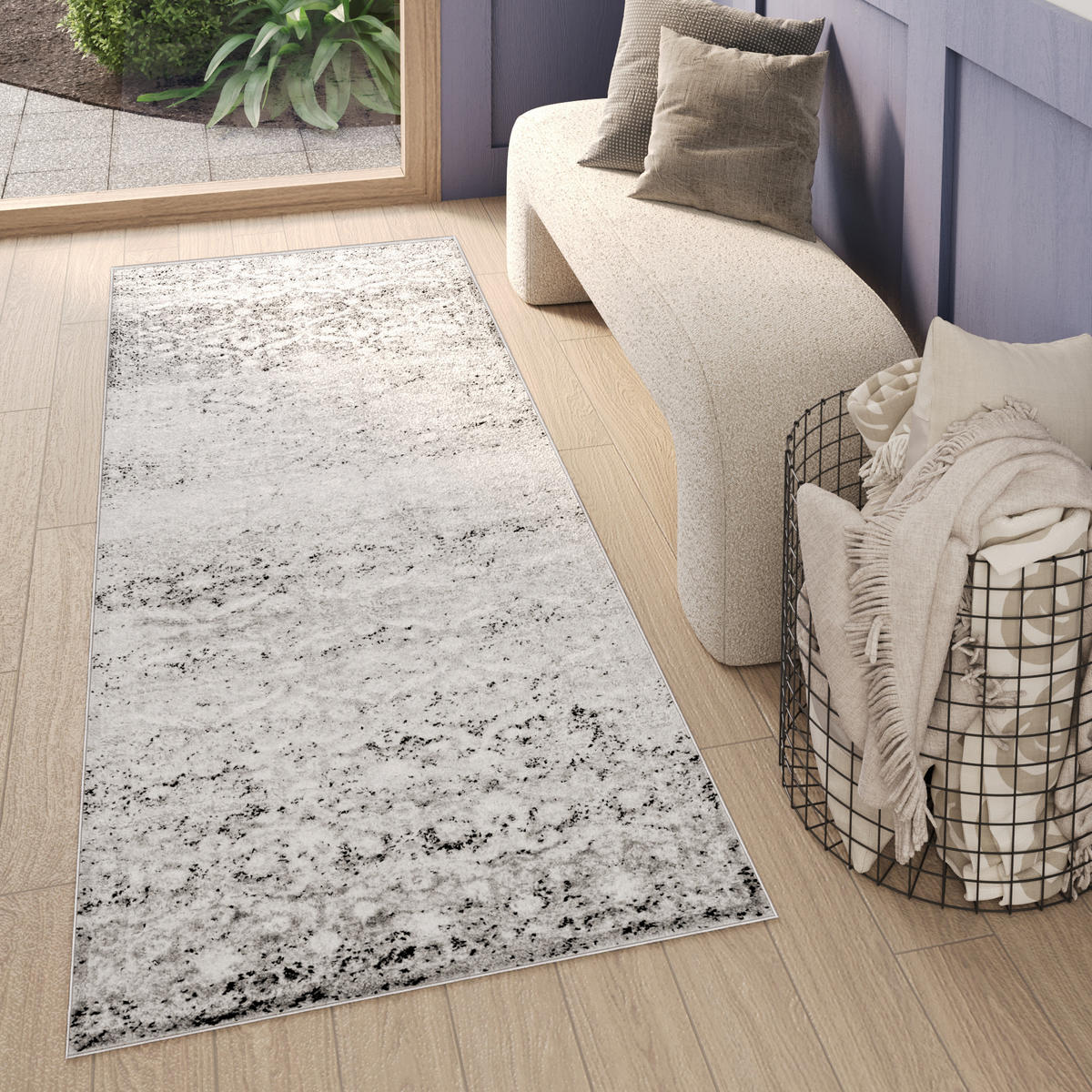 TEPPICHLÄUFER SKY hellgrau vintage 100/200 cm - Hellgrau, Textil (100/200cm) - Tapiso