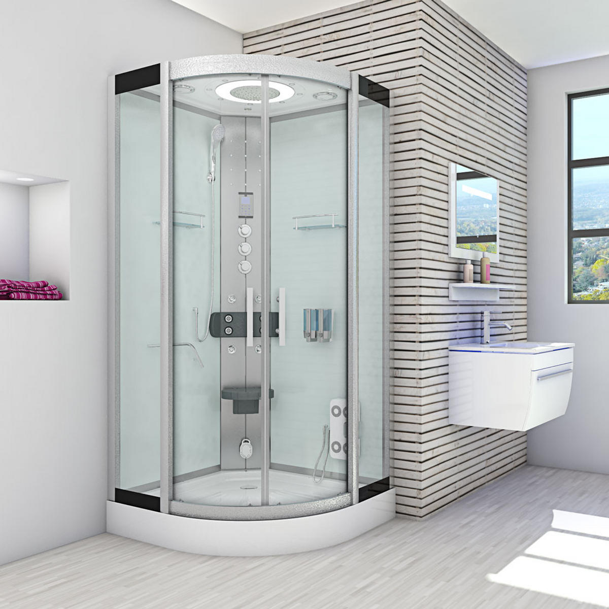 DAMPFDUSCHE Duschkabine D58-00T3-EC Weiß 80x80 - Weiß, Glas/Kunststoff (80/80/215cm) - AcquaVapore by Sandra Jentho