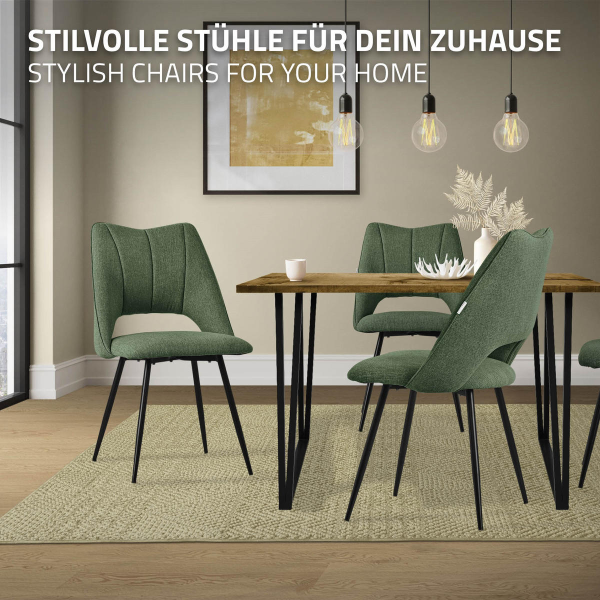 ESSZIMMERSTÜHLE 2ER-SET Grün Stoffbezug - Schwarz/Grün, Textil/Metall (57/89/53cm) - ML-DESIGN
