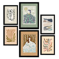 POSTER Set Mit 6 Drucken Von Mutter Natur In Ethnischer Dekorative Rahmen Für Ihr Wohnzimmer Zuhause Wandkunstdruck A3 & A4 Schwarzer Rahmen - Schwarz, Papier (29/3cm) - Nacnic