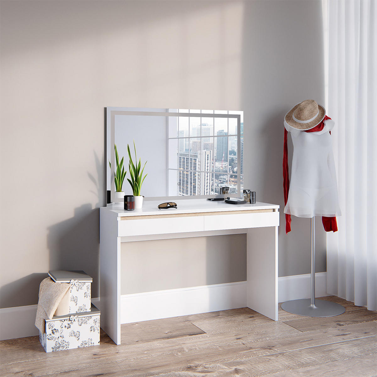 SCHMINKTISCH Emma Weiß 120 cm mit LED-Spiegel - Weiß, Holzwerkstoff (120/83/41.8cm) - Vicco