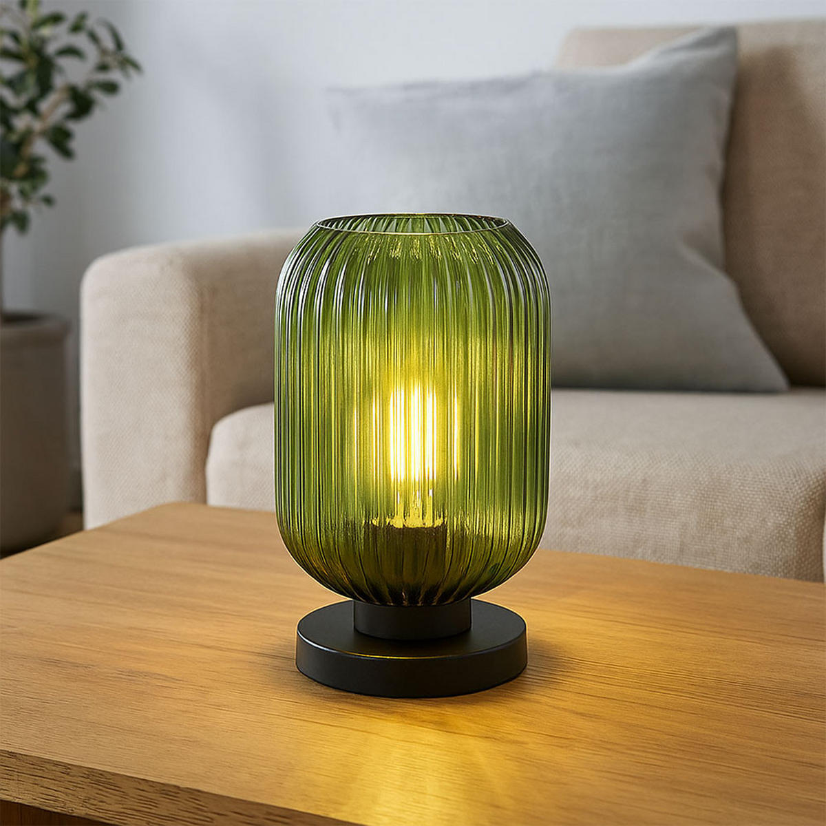 LED TISCHLEUCHTE Metall Schwarz Grün - Grün, Glas (14/14/24cm) - Globo Lighting