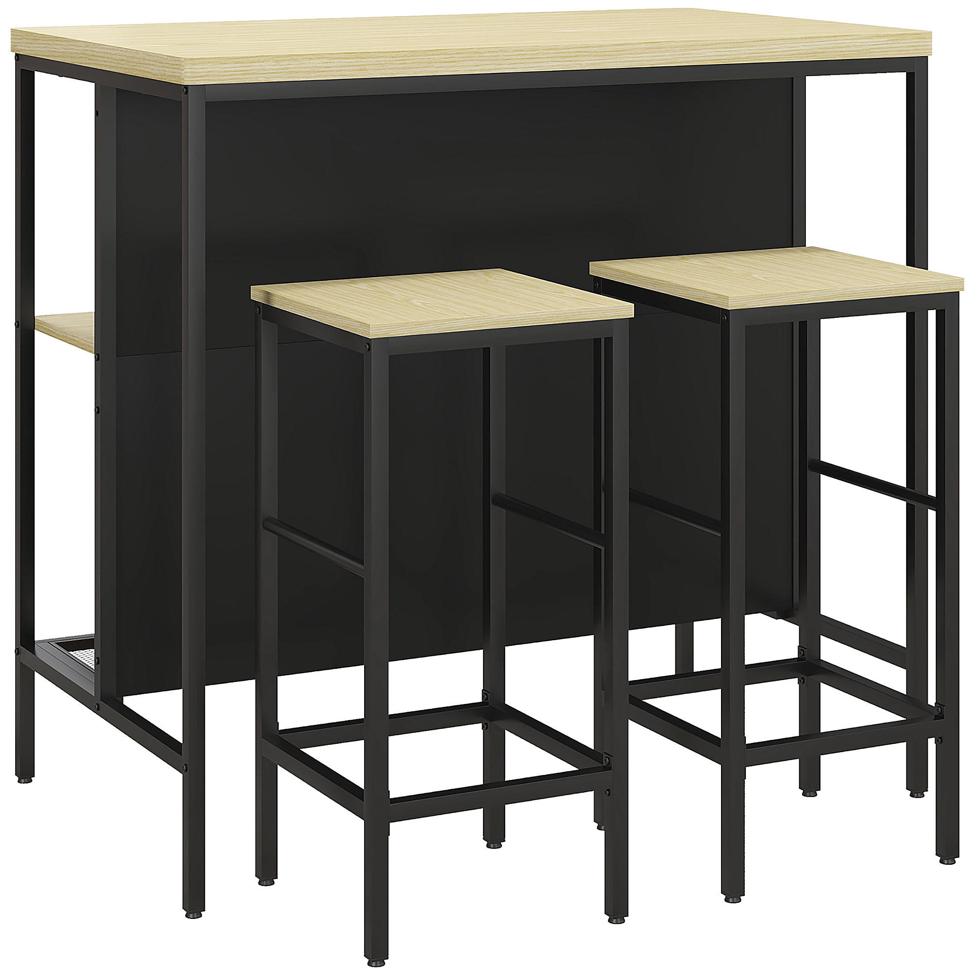 BARTISCH mit Barhocker Set 3-tlg. Bartisch-Set inkl. Küchentisch mit 2 Barhocker - Eichefarben, Kunststoff (60/95/100cm) - HOMCOM