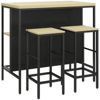 BARTISCH mit Barhocker Set 3-tlg. Bartisch-Set inkl. Küchentisch mit 2 Barhocker - Eichefarben, Kunststoff (60/95/100cm) - HOMCOM