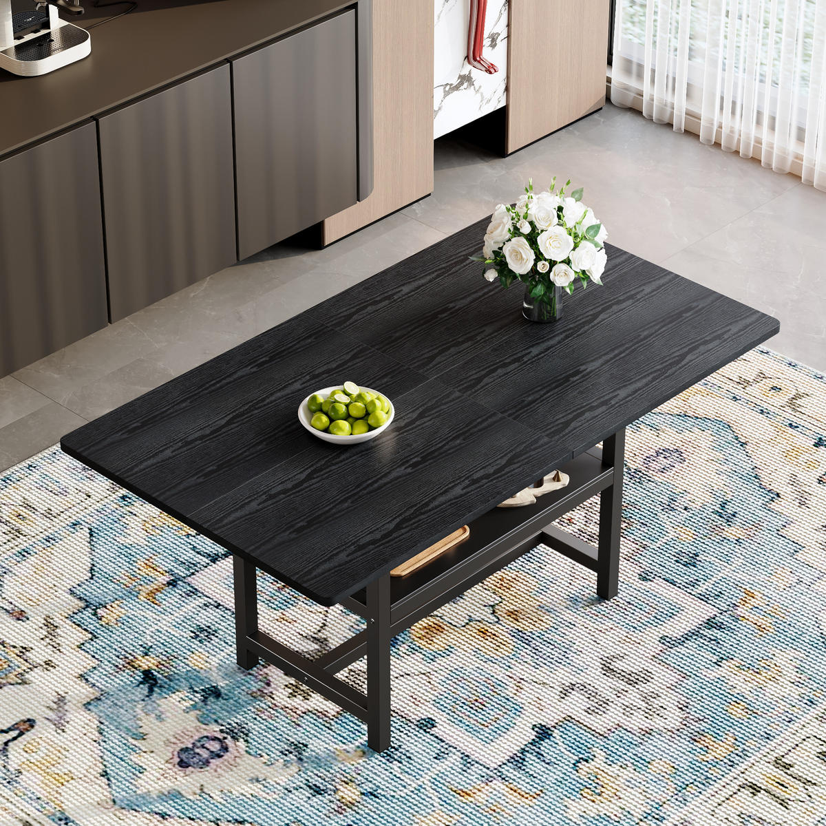 ESSTISCH Schwarz mit multifunktionalem Ablagefach 160/90/76 cm - Schwarz, Holz (90/160/76cm) - Oxeza