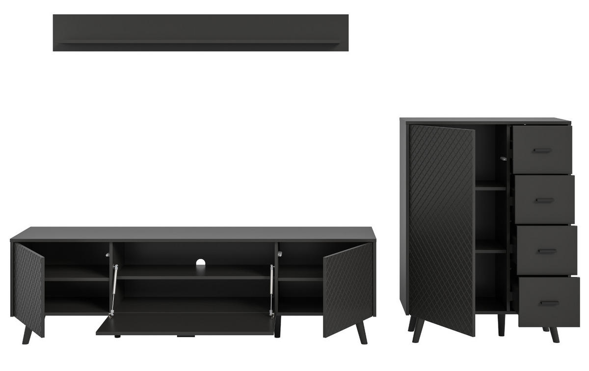 WOHNWAND grau matt 3-teilig 269 cm, Schrankwand mit Struktur - Schwarz/Grau, Holzwerkstoff/Metall (269/175/40cm) - Inn.Furn