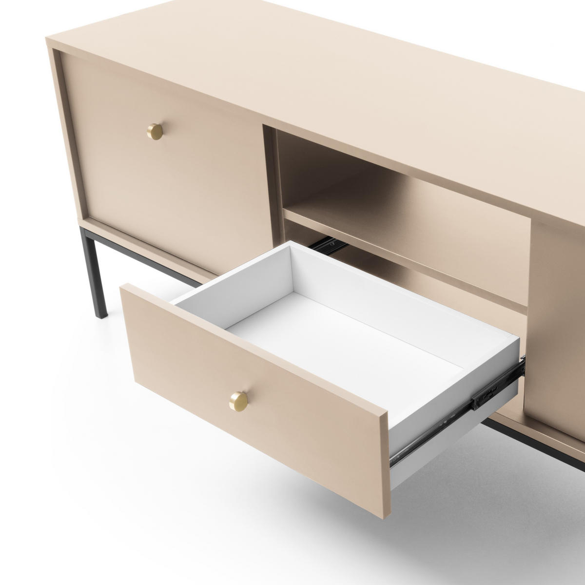 TV-SCHRANK Molly Beige, Schwarze Beine, TV-Tisch mit Schublade - Beige/Schwarz, Holzwerkstoff/Metall (154/56/39cm) - Bettso