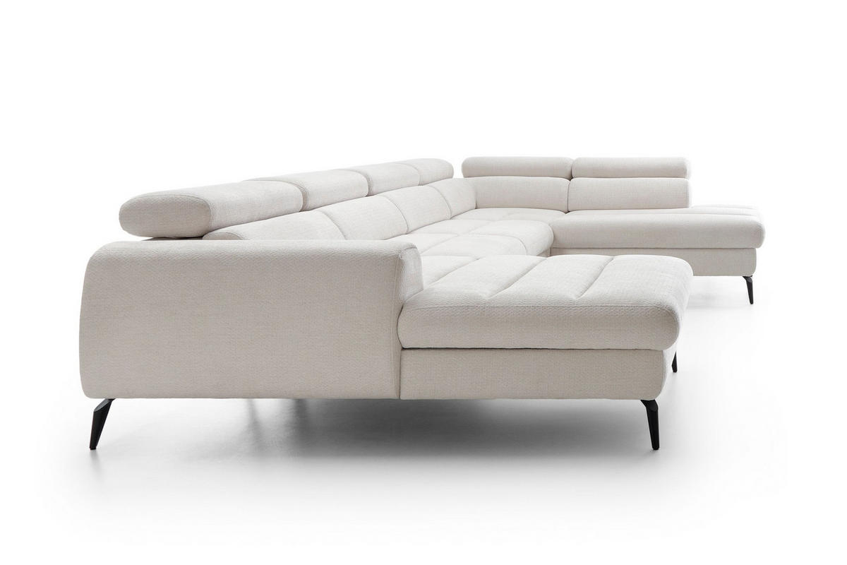 WOHNLANDSCHAFT NOTE Creme Chenille mit Schlaffunktion - Creme, Holz (345/93/257cm) - MASSENO