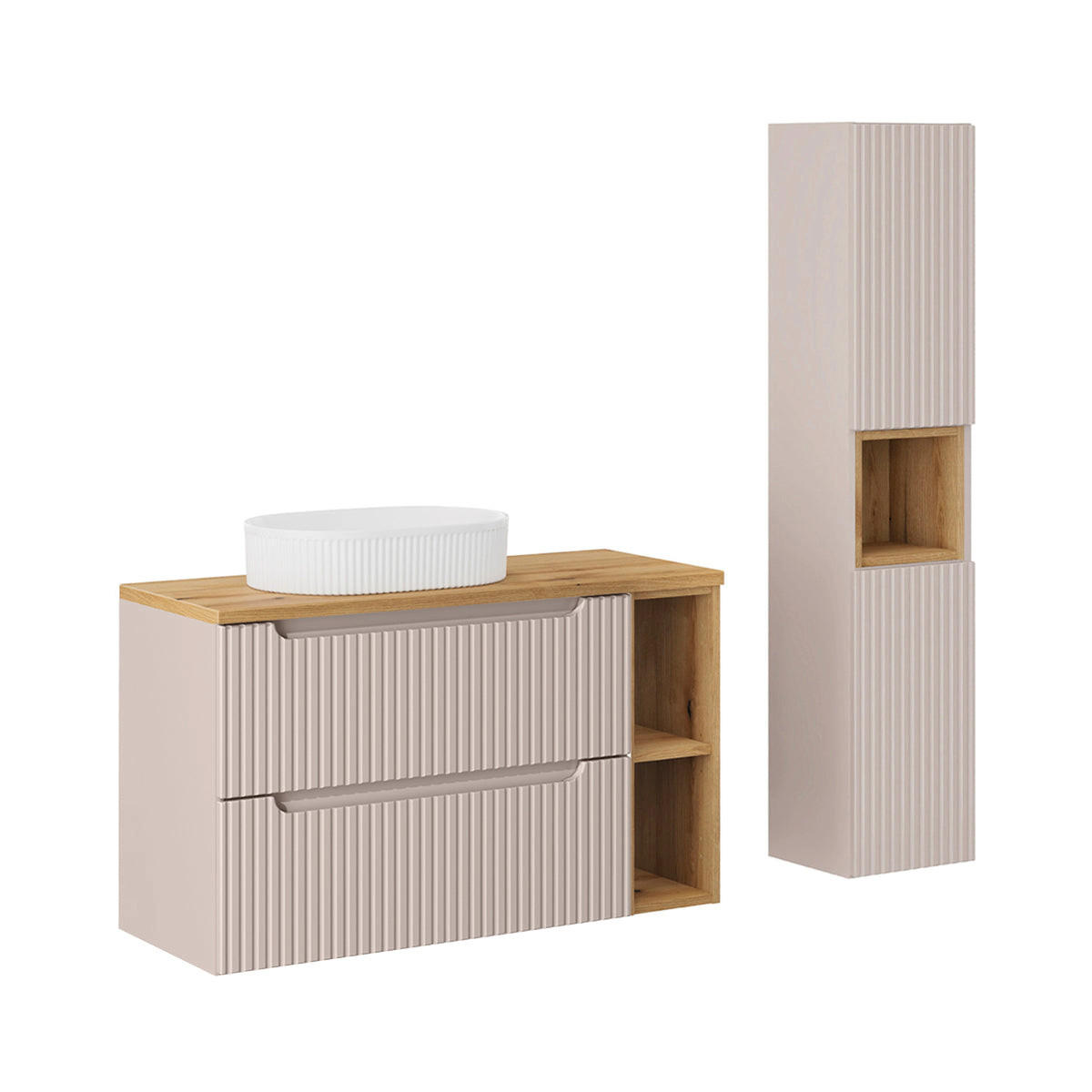 KOUPELNOVÝ NÁBYTEK 100.4cm Riva 2er-Set Kašmír a dřevo - béžová, kompozitní dřevo (100.4/59/40cm) - Petits-meubles