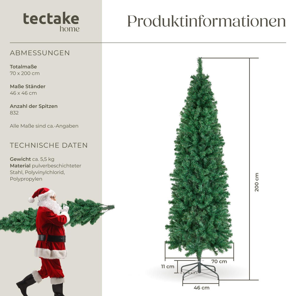 WEIHNACHTSBAUM Comet,pulverbeschichteter Metallständer mit Kunststoffkappen,grün - Grün, Kunststoff (200cm) - tectake