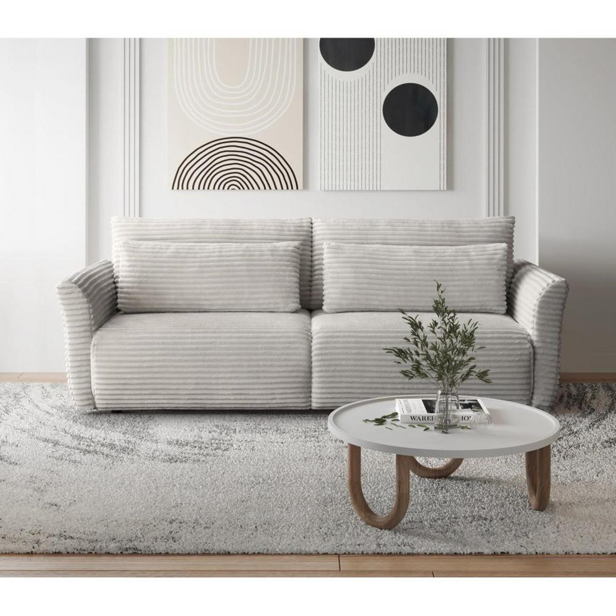 SCHLAFSOFA Samir 3-Sitzer beige - Beige/Schwarz, Kunststoff/Textil (240/92/108cm) - Beautysofa