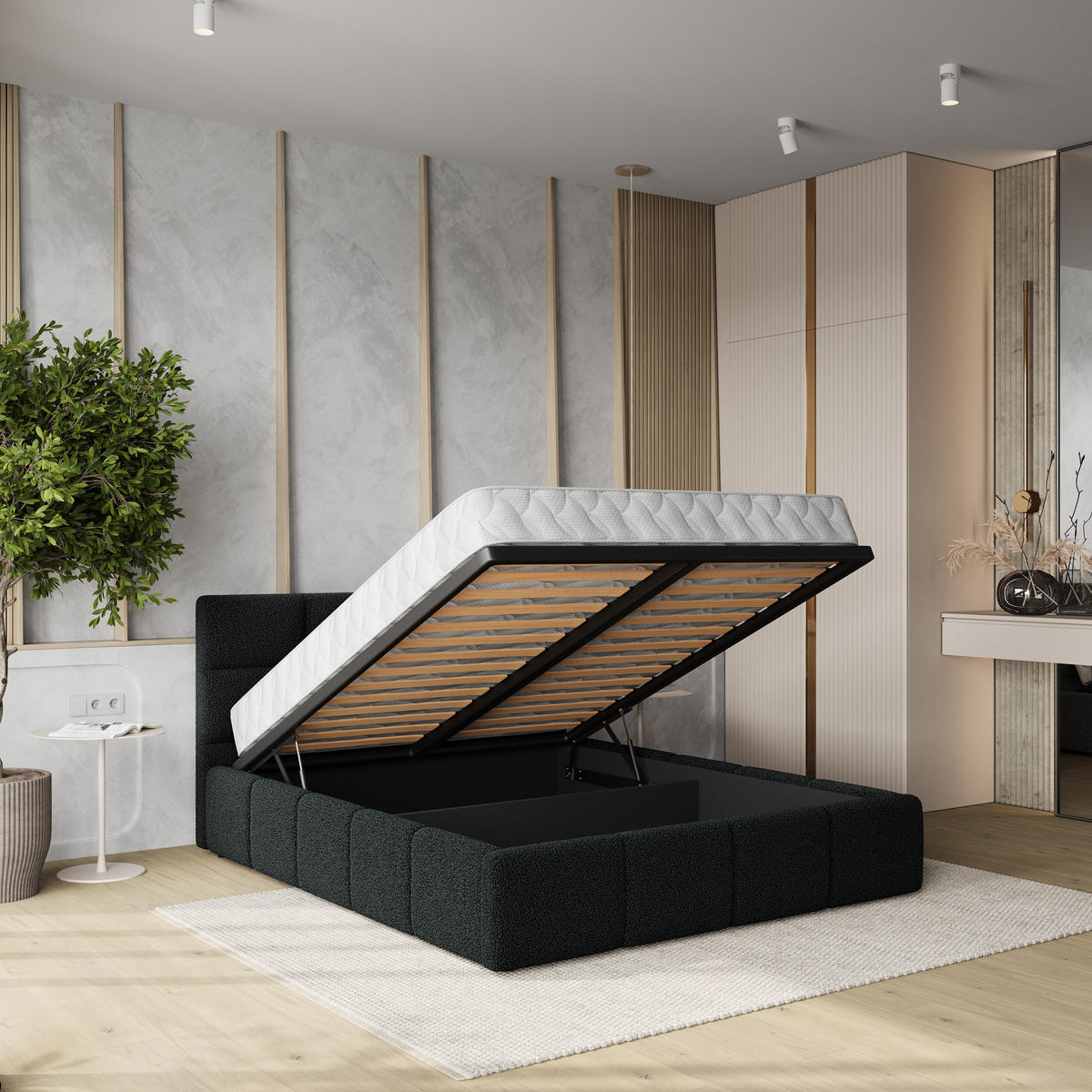 POLSTERBETT COMO 160x200 cm mit Bettkästen - Schwarz - Schwarz, Holz (160/200cm) - MASSENO