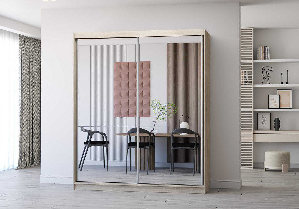 SCHWEBETÜRENSCHRANK Multi 20 Sonoma Eiche/Weiß + Spiegel 183 cm - Alufarben/Weiß, Glas/Holzwerkstoff (183/218/61cm)