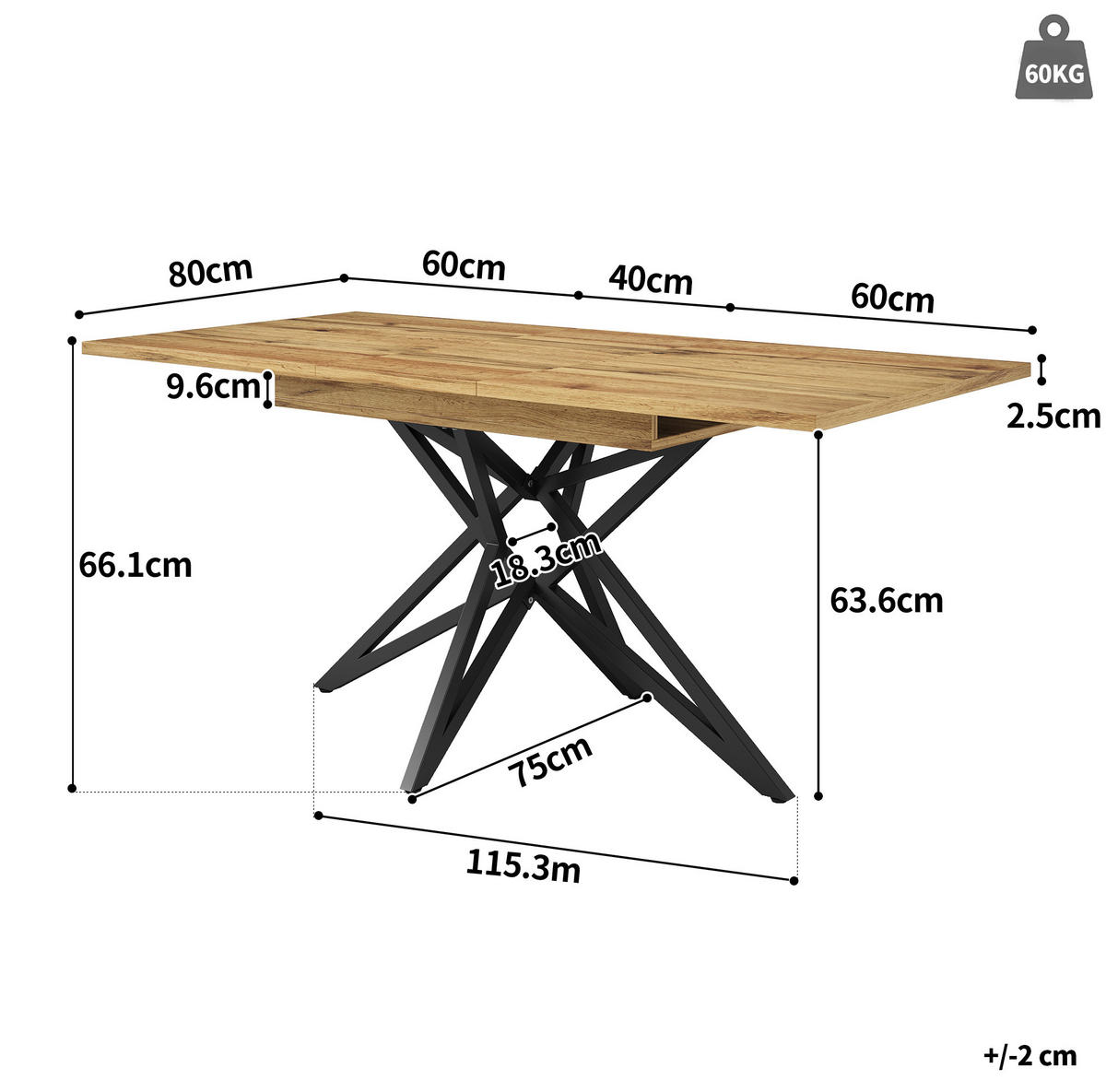 ESSTISCH 120-160x80x66 cm in Walnussfarben aus MDF mit Walnuss-Optik auf Metallgestell - Walnussfarben, Holzwerkstoff (80/120/66.1cm) - Modfu