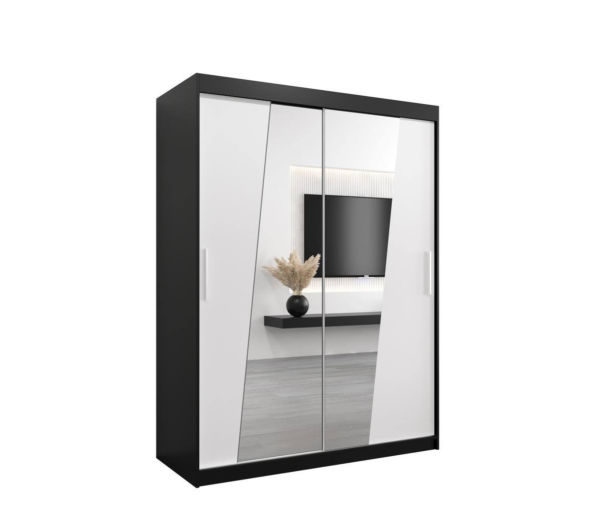 SCHWEBETÜRENSCHRANK 200/150/62 2-türig - Silberfarben/Schwarz, Holz/Kunststoff (150/200/62cm) - Abiks Möbel