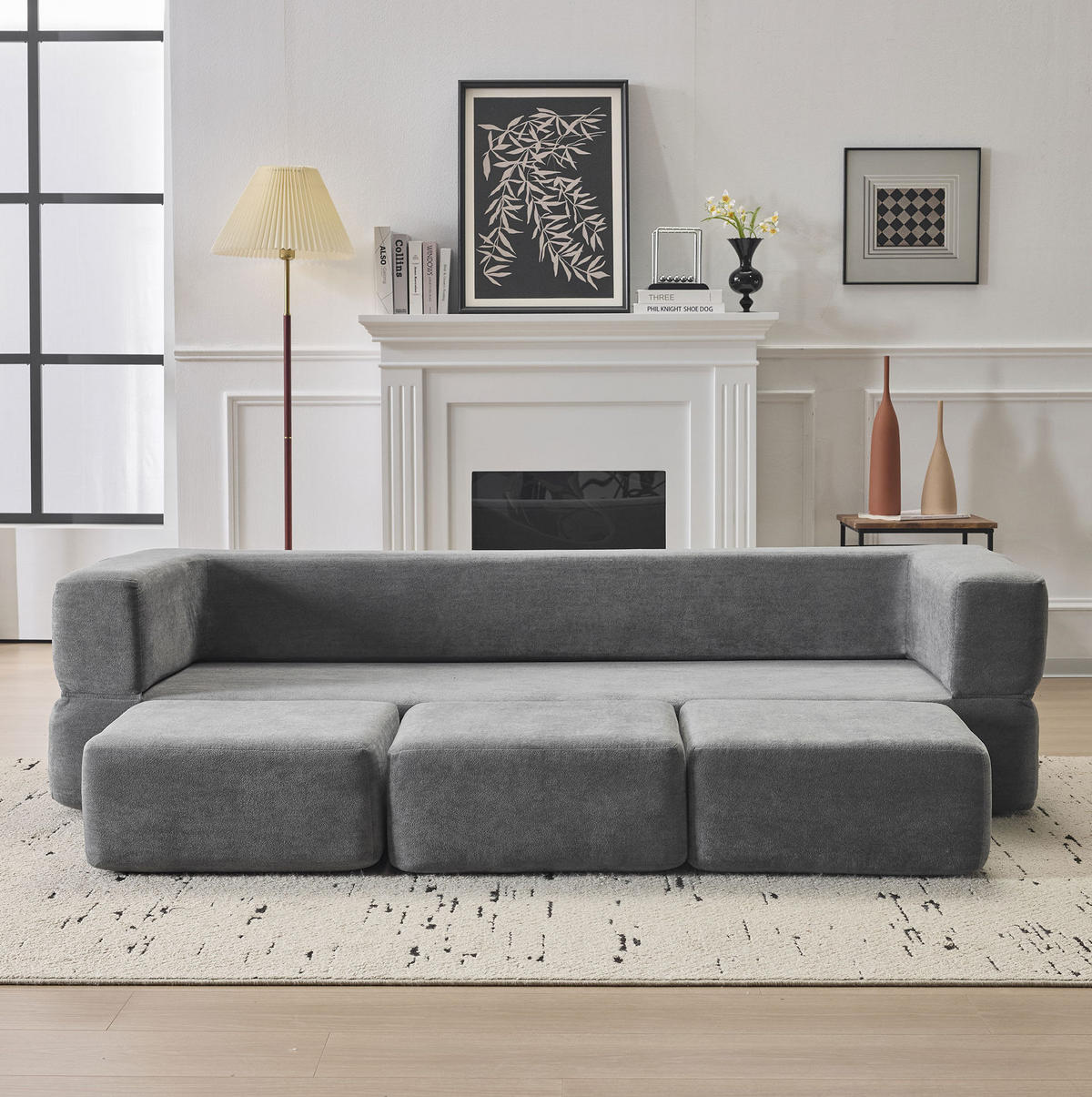 BODENSOFA aus Schaumstoff mit Schlaffunktion Dunkelgrau - Grau, Kunststoff (75.5/50/201cm) - Modenvie