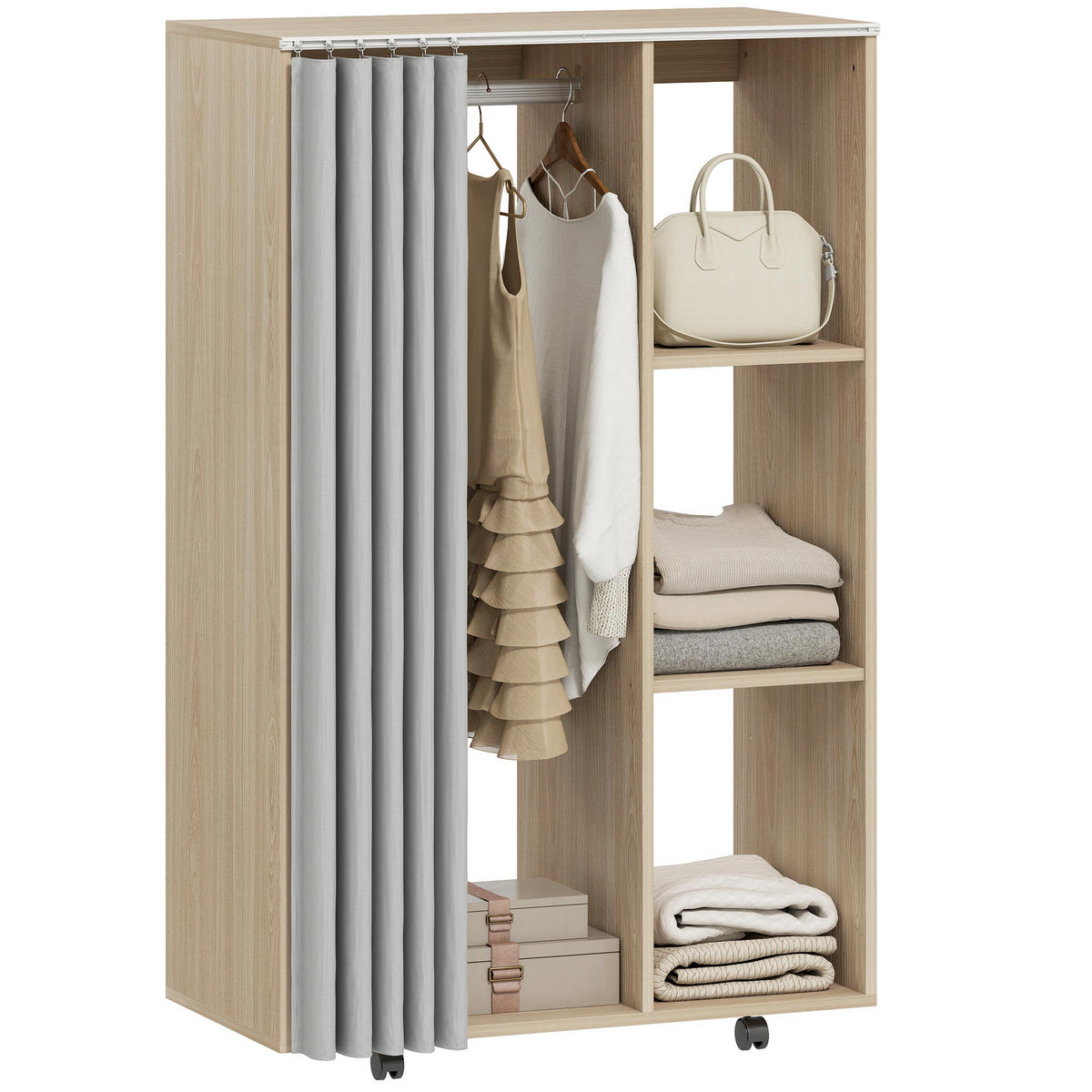 ComfortXL KLEIDERSCHRANK DE-17203 mit Kleiderstange & 3 offenen Fächern Natur jetzt nur online ➤