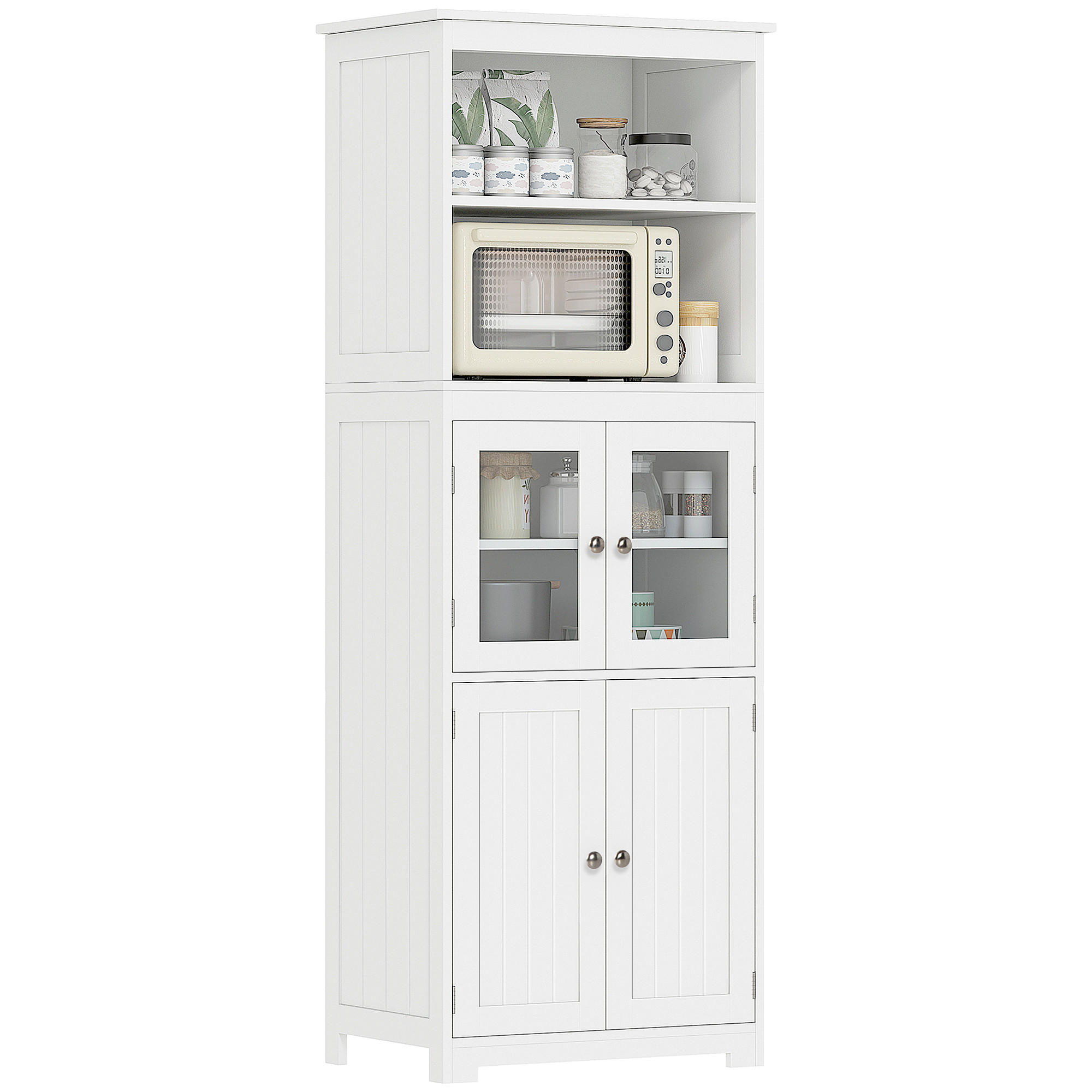 HIGHBOARD DE-11015 2 Nischen & 2 Glastüren mit verstellbaren Böden Weiß - Weiß, Holzwerkstoff (30/162/60cm) - ComfortXL