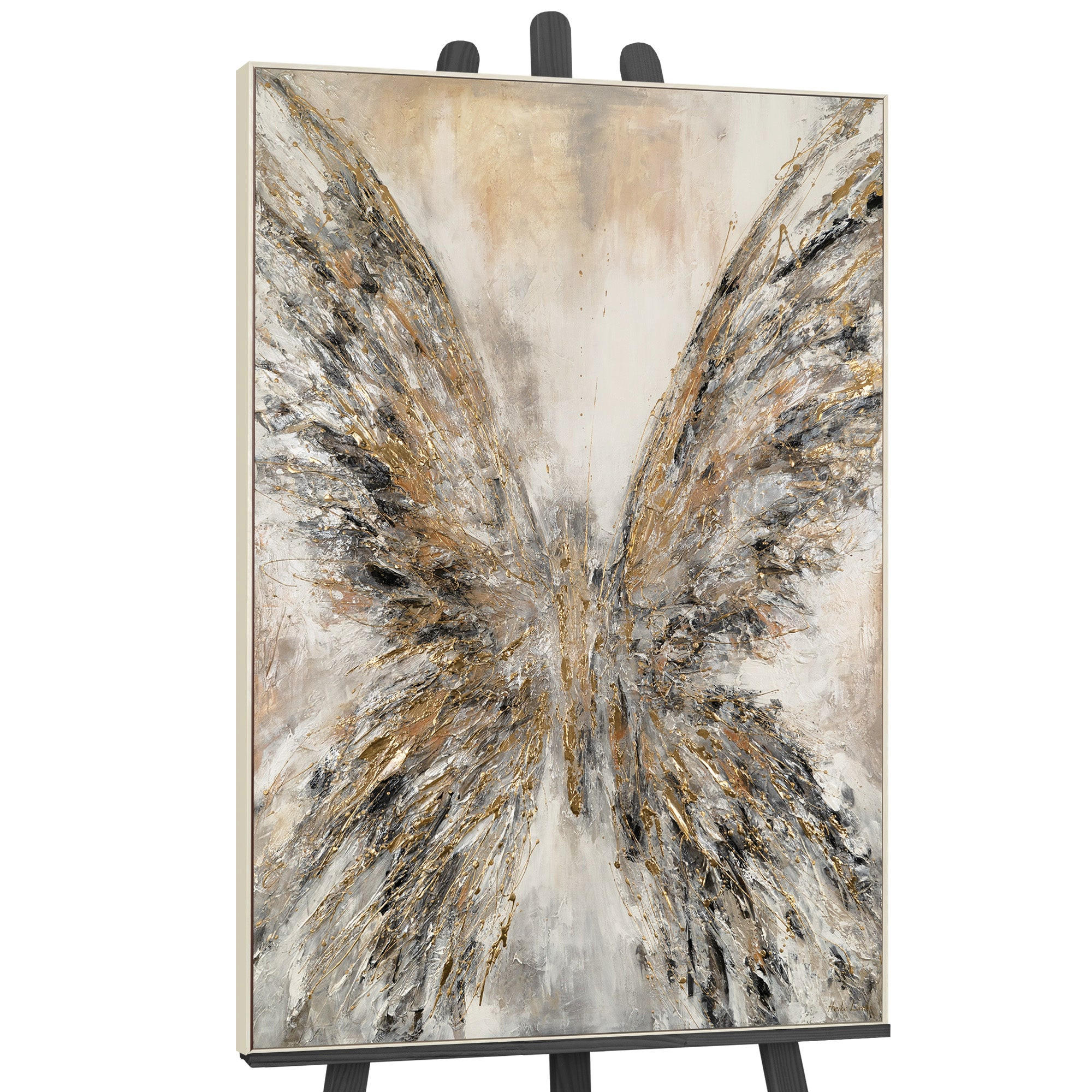 GEMÄLDE Goldene Flügel Schattenfugenrahmen Beige 140x100 cm - Beige, Holz (140/100cm) - YS-art gallery