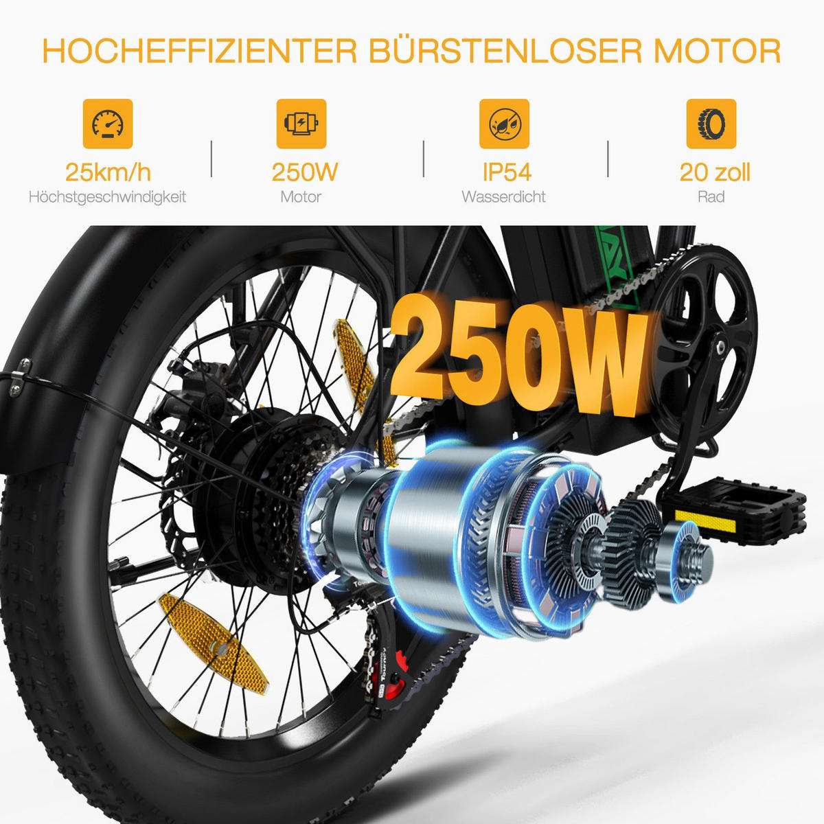 E-BIKE BK11 Klapprad 26 × 3,0 Zoll mit 36V12Ah Akku Max 35-90km - Grün, Metall (38cm) - HITWAY