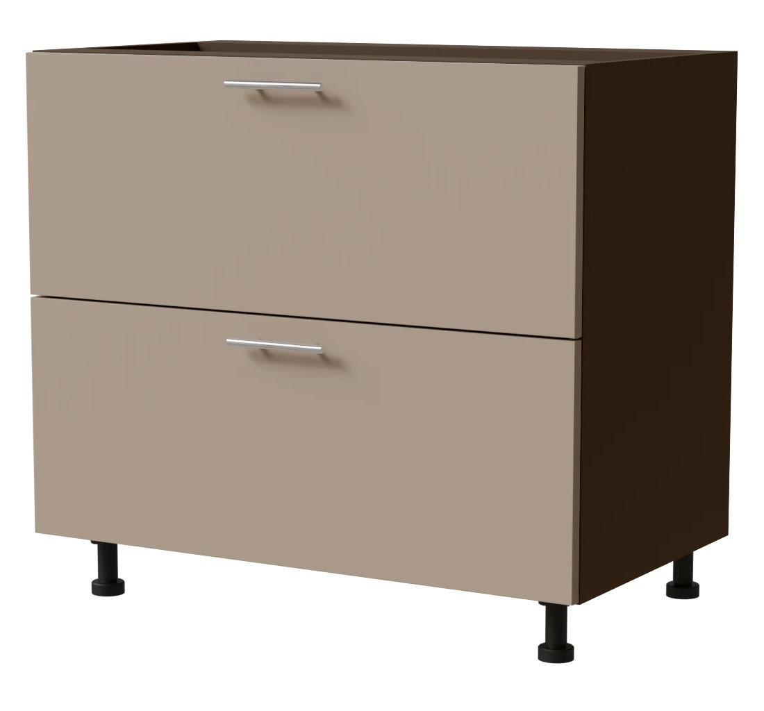 SCHUBLADENUNTERSCHRANK Brerra D2A/90/1A Korpus lava / Front RAL 1019 graubeige Matt 90 / 50 / 82 cm - Dunkelgrau/Graubraun, Holz/Holzwerkstoff (90/82/50cm) - Feldmann-Wohnen