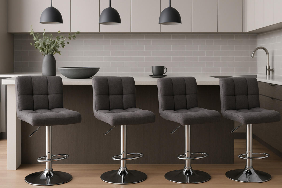 BARHOCKER 2er Set Peran STOFF C hellgrau - Chromfarben/Hellgrau, Textil/Metall (46/114/47cm) - TPFLiving
