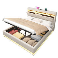 POLSTERBETT 180/200 cm Beige mit USB-Typ-C-Anschluss, LED-Beleuchtung und Ablagefach - Beige, Textil (180/200cm) - Oxeza