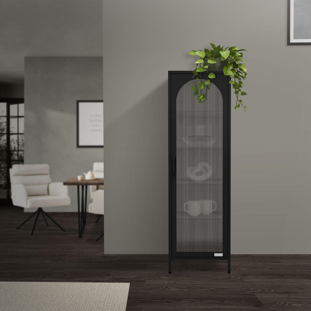 VITRINENSCHRANK 45x145x35 cm Schwarz aus Stahl - Schwarz, Metall (45/145/35cm) - ML-DESIGN