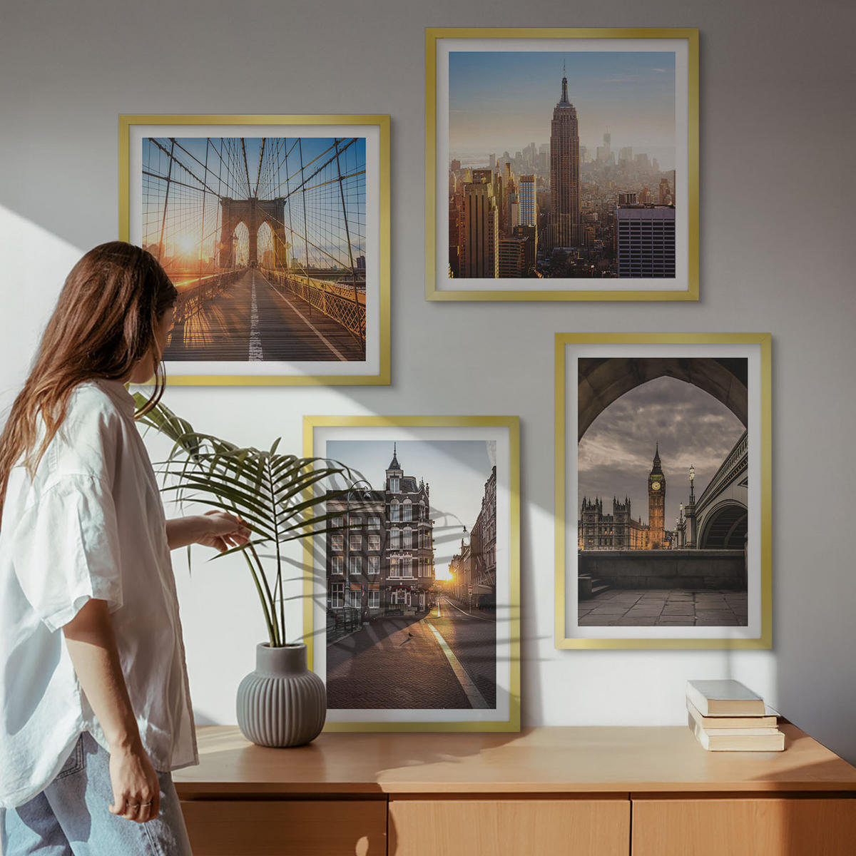 WANDBILDER 4er Set - 50x50 cm & 40x60 cm Goldrahmen - London-Ansichtsgemälde-Set - Goldfarben, Kunststoff (50/50cm) - ArtPrintCave