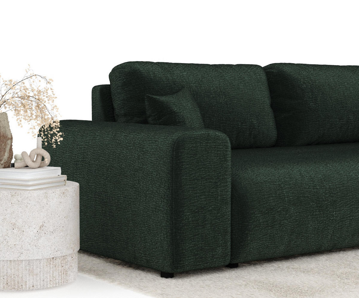 3-SITZER-SOFA Zanzibar Grün Chenille - Schwarz/Grün, Holz/Holzwerkstoff (213/79/108cm) - Maison de Reve