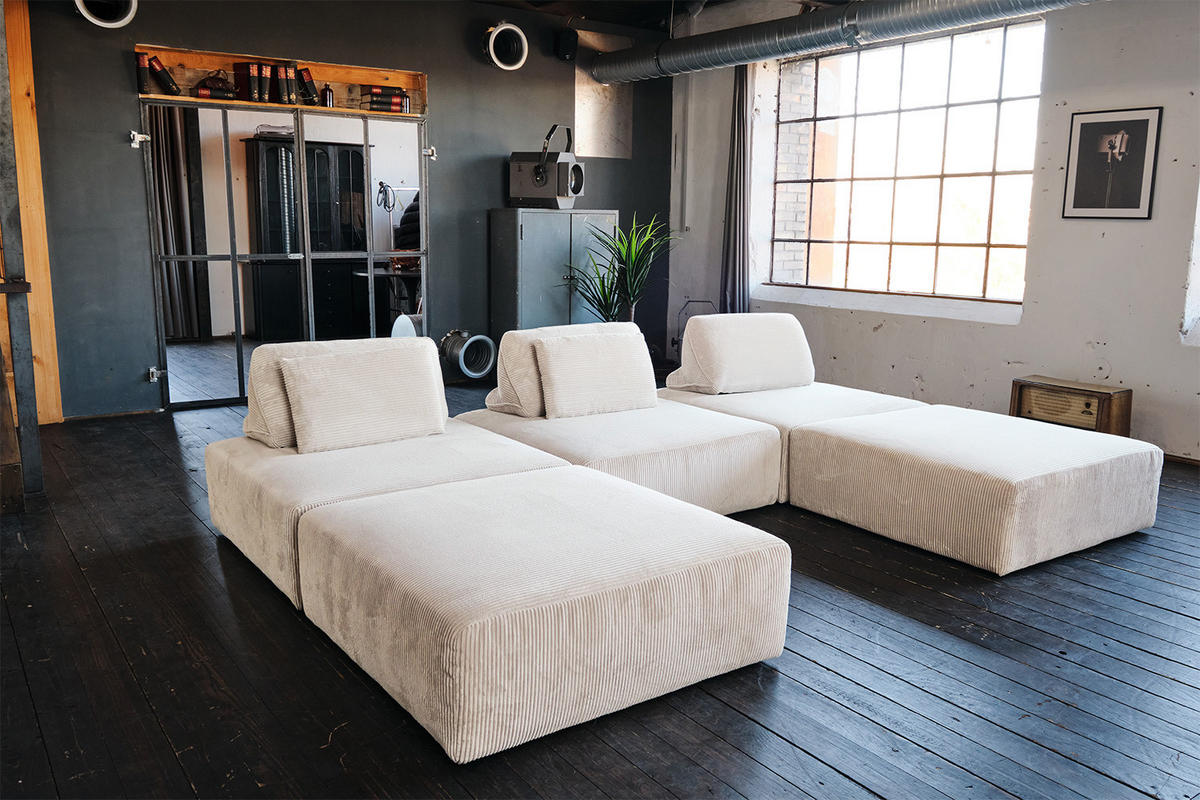 MODULSOFA WIOLO SOFT 5 MODULE 5 KISSEN Cremeweiß Cord - Creme/Schwarz, Kunststoff/Textil (333/84/222cm) - KAWOLA