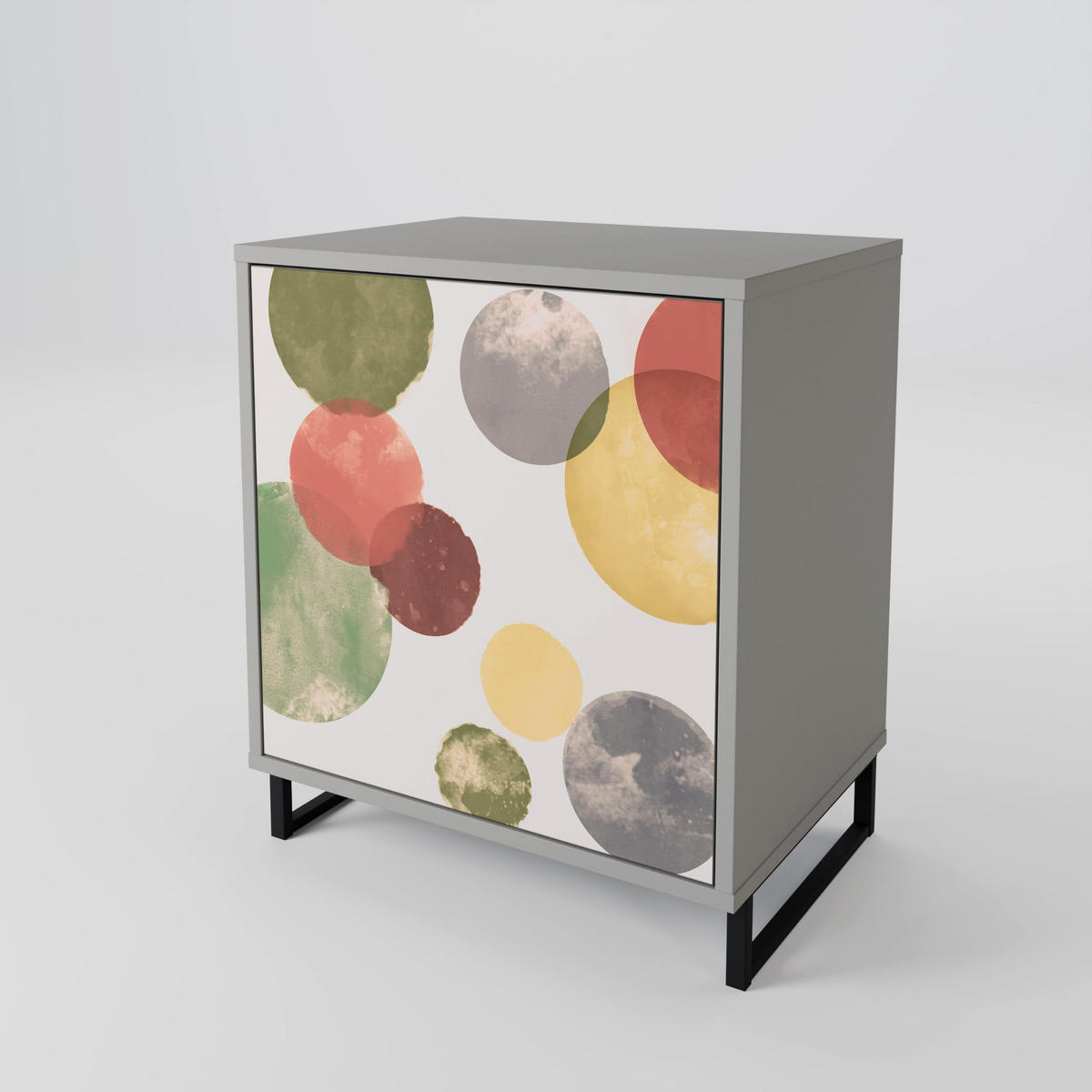 SIDEBOARD FLEETING HAPPINESS, Grau, 57,5x42x72,5 cm, Schwarze Metallfüße - Multicolor/Schwarz, Holzwerkstoff/Metall (57.5/72.5/42cm) - SpaceRebels