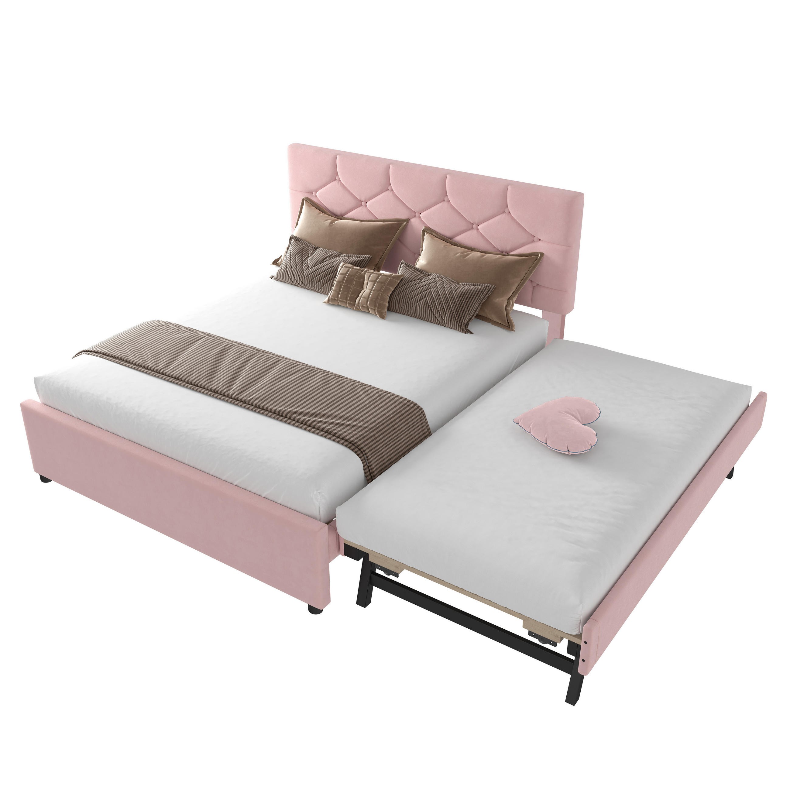 POLSTERBETT 140/200 cm & 90/190 cm in Rosa mit Rollbett und Lattenrost Samt-Design - Rosa, Holzwerkstoff/Textil (140/200cm) - STILVORA