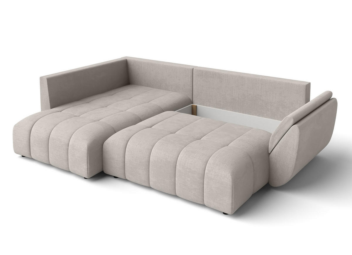 ECKSOFA L Form Corleone Beige 266/190/91 cm mit Schlaffunktion - Beige/Schwarz, Kunststoff/Textil (266/182cm) - AX Living