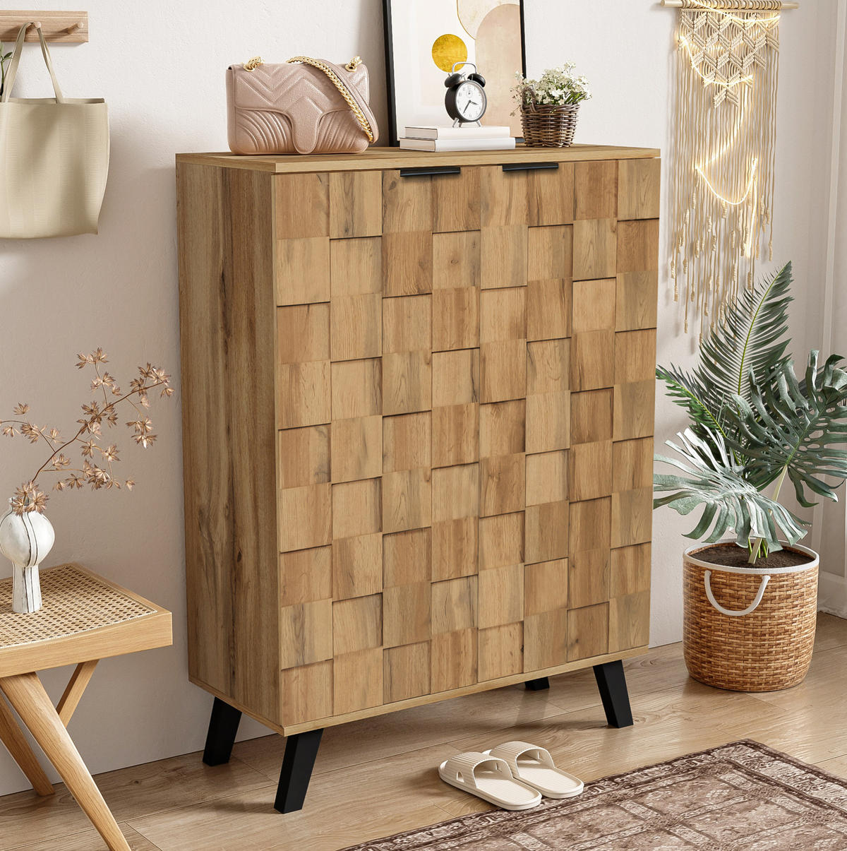 SCHUHSCHRANK 80,5/35/109,5 cm in Holzoptik mit 5 Fächern und verstellbaren Böden - Naturfarben, Holzwerkstoff (80.5/109.5/35cm) - Flora Grace