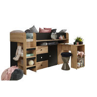 HOCHBETT Smart Artisan Eiche / schwarz 106 / 203 / 125cm Leiter links - Schwarz/Braun, Holz/Holzwerkstoff (90/200cm) - Feldmann-Wohnen