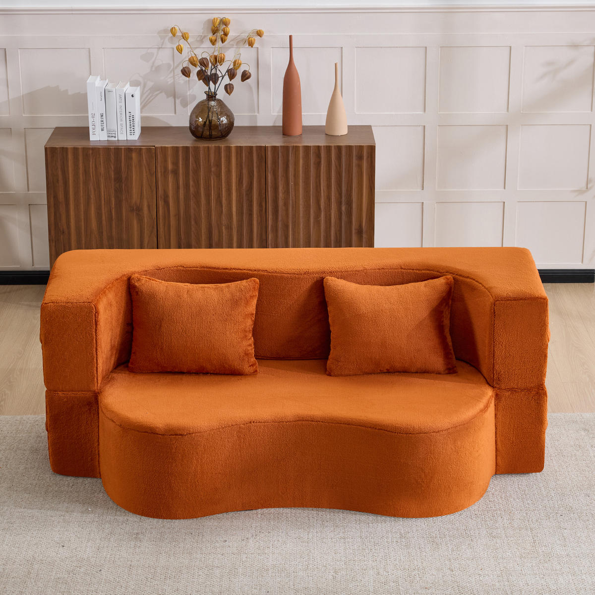 2-SITZER SCHLAFSOFA Mikrofaser Orange mit Klappfunktion und 2 Kissen - Orange, Textil (180/70/110cm) - WISHDOR