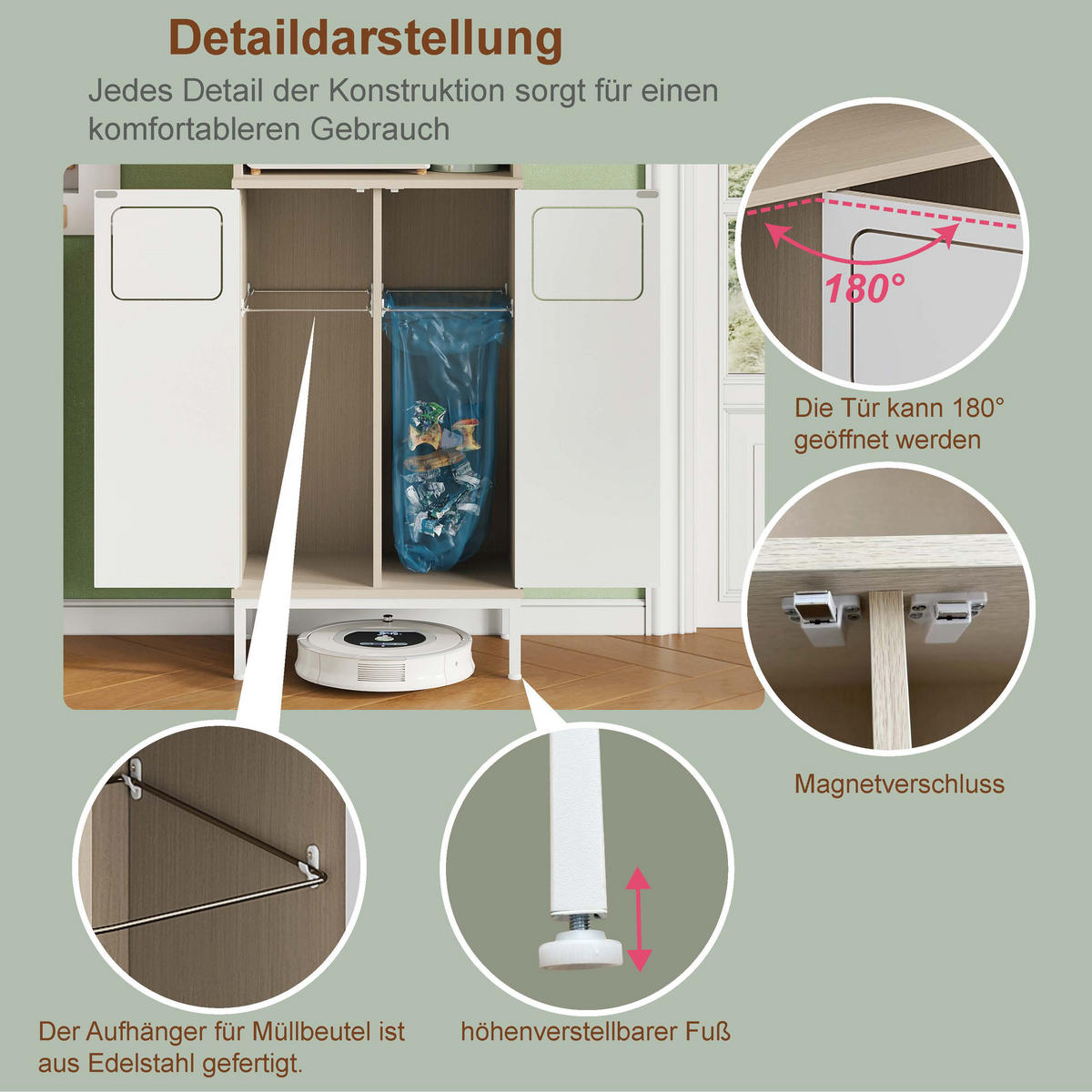 KÜCHENBUFFET 35/53/181 cm weiß aus MDF mit Müllfach - Weiß, Holzwerkstoff (35/181/53cm) - OKWISH