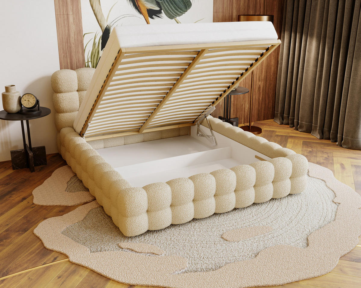 POLSTERBETT 140x200 cm Parlas Bis, Bettkasten, Lattenrost, Boucle, Dunkelgrau - Dunkelgrau, Holz/Textil (140/200cm) - Emporius