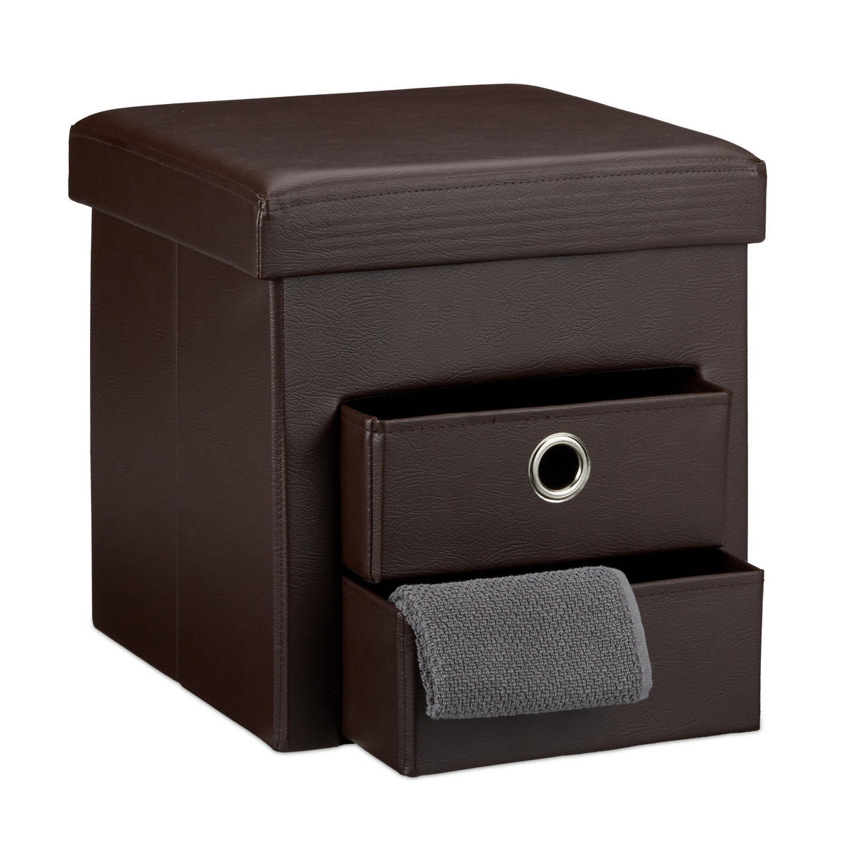 SITZHOCKER - Dunkelbraun, Holzwerkstoff/Kunststoff (38/38/38cm) - Relaxdays