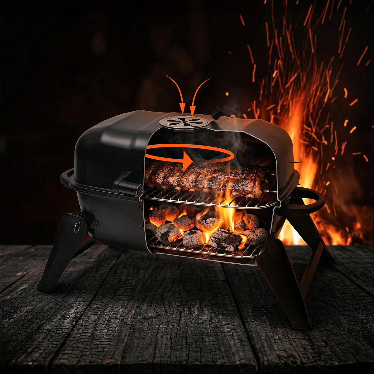 TISCHGRILL - Schwarz, Metall (59/34/36cm) - Relaxdays