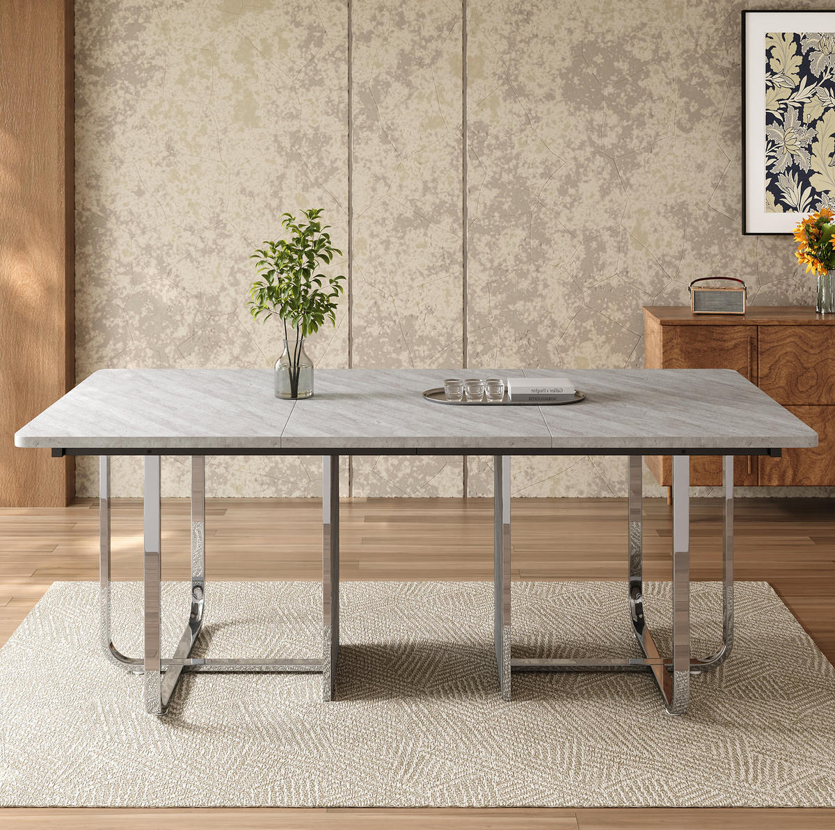 ESSTISCH 180/80/75 cm für 6-8 Personen mit MDF-Tischplatte und Metallbeinen, Grau/Silber - Grau, Holzwerkstoff (180/80/75cm) - Redom