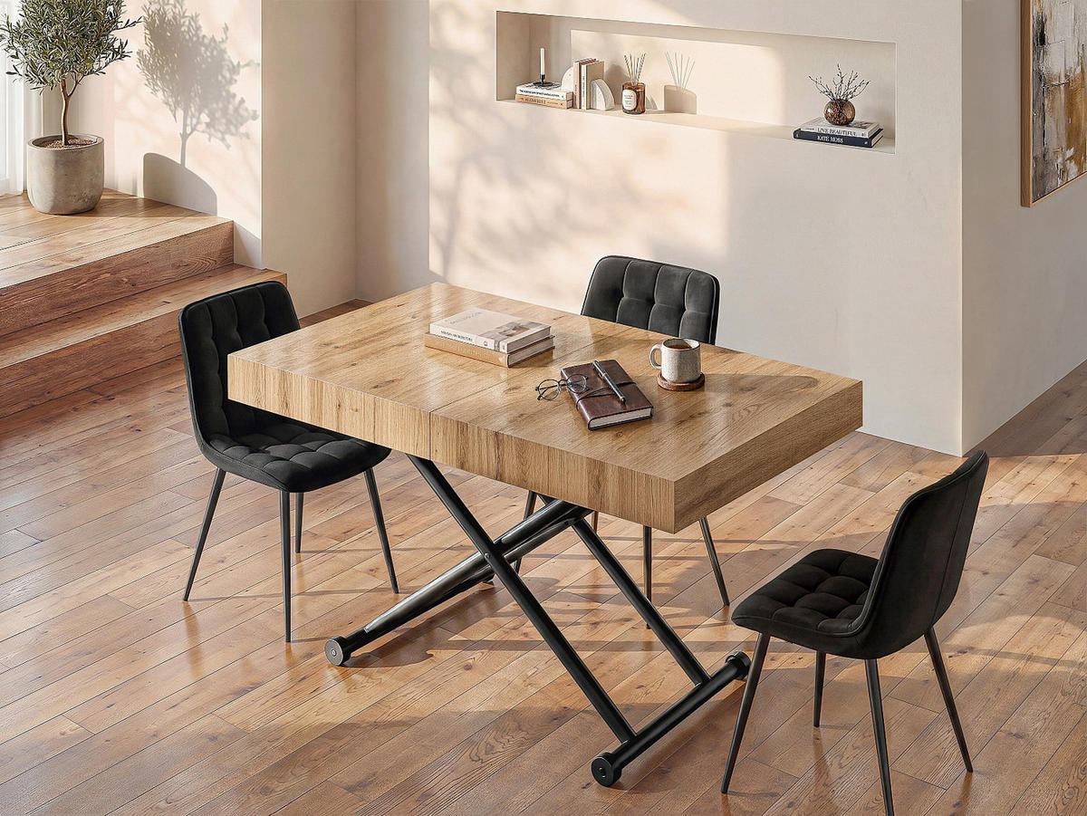 ESSTISCH - 4 Personen, 6 Personen - Holz, Platte - Schwarz, Naturfarben Hell MORIALA - Schwarz/Naturfarben, Holz (90/170/75cm) - Vente-Unique