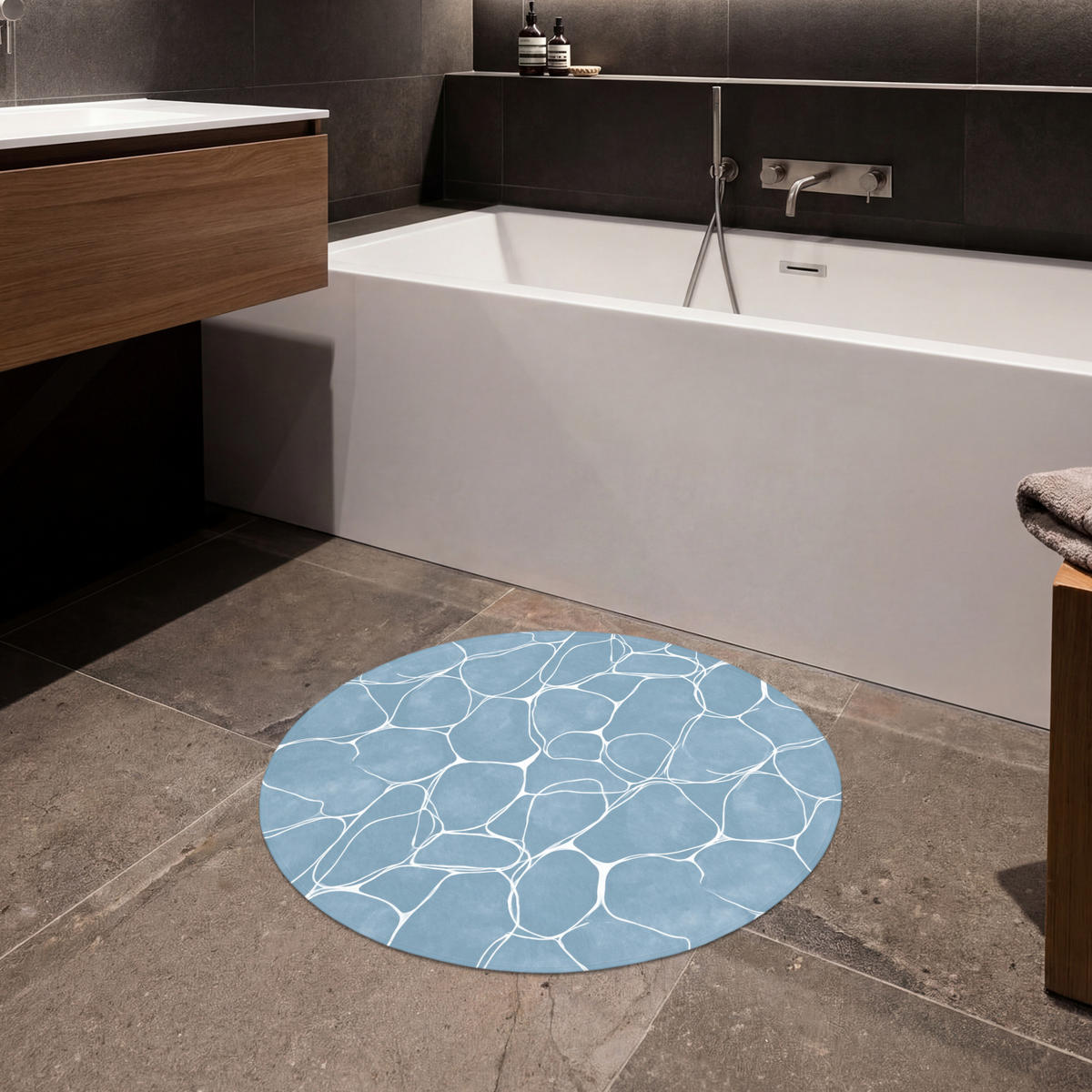BADEMATTE Organisch - Muster - Blau 70x70 cm - Hellblau, Kunststoff/Textil (70/70cm)