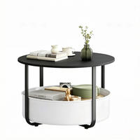 COUCHTISCH DE-37243 rund mit Leinwandkorb Schwarz - Schwarz, Metall (80/80/50cm) - ComfortXL
