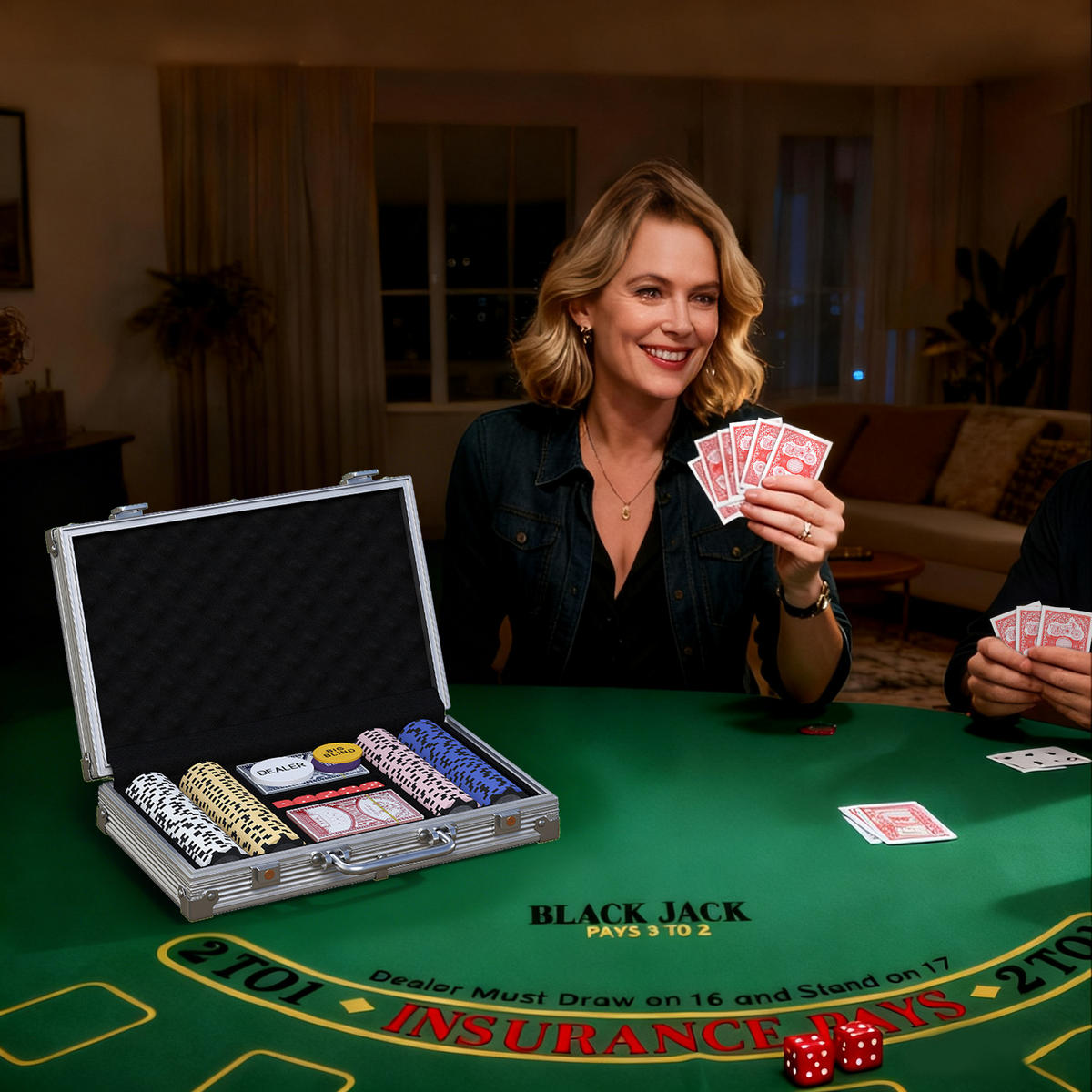 POKERCHIPS-SET DE-10860 200 Chips mit Koffer & 2 Kartendecks Silber - Silberfarben, Metall (22.5/29.5cm) - ComfortXL