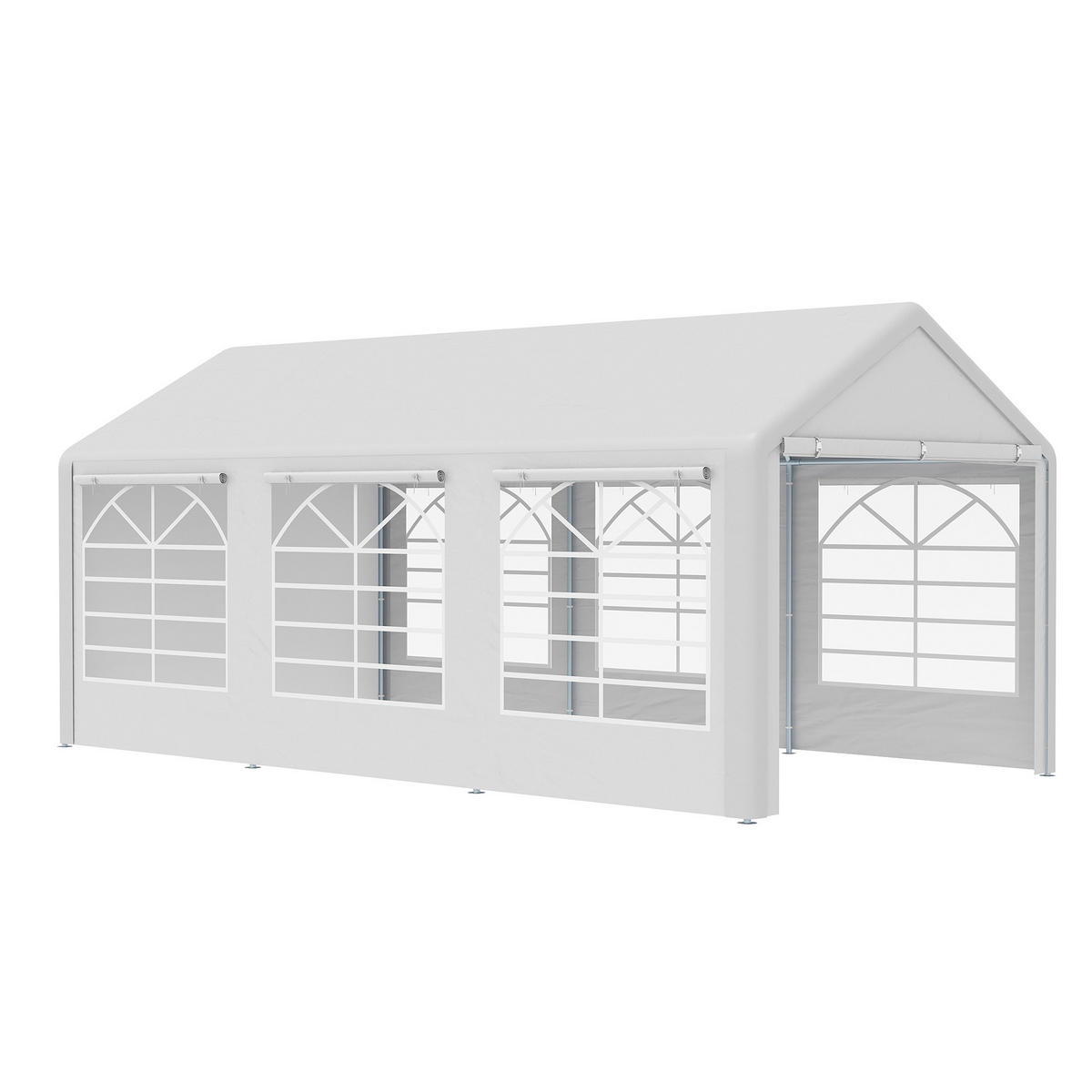 PAVILLON Partyzelt Polyester+Metall Weiß - Silberfarben/Weiß, Kunststoff/Metall (300/280/600cm) - Outsunny