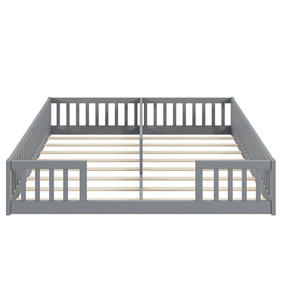KINDERBETT 90/200 cm grau mit Geländer und Lattenrost - Grau, Holz (90/200cm) - OKWISH