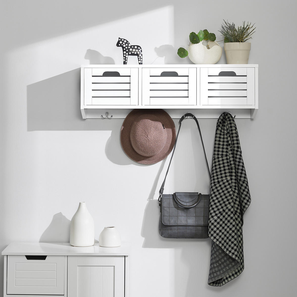 WANDGARDEROBE Weiß - Weiß, Holzwerkstoff (80/25/20cm) - SoBuy
