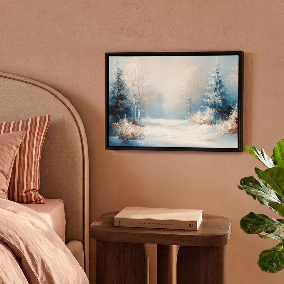 LEINWAND Bilder mit Rahmen - Wald – Winter – Natur – Abstrakt – Schnee - 40x30 - Weiß, Textil (40/30cm) - MuchoWow